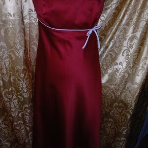 Alfred Angelo Deep Red Satin Midi Dress with White Accent